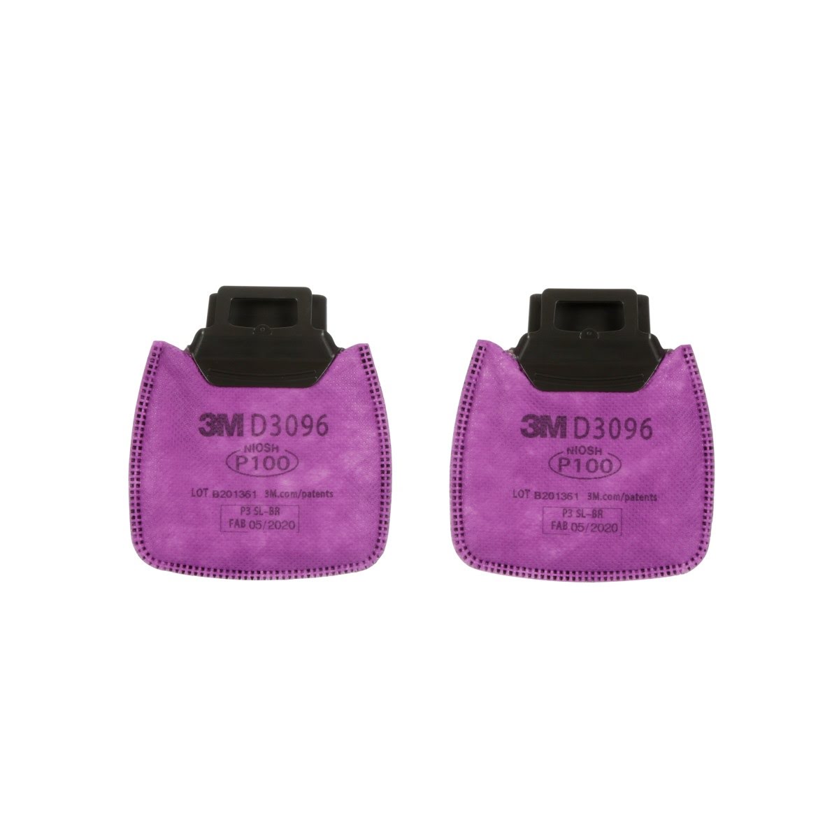 3M D3096 Secure Click P100 Particulate Respirator Filter with Nuisance Level Acid Gas Relief Dual-Flow, Magenta (7100213425) (50 Pack)
