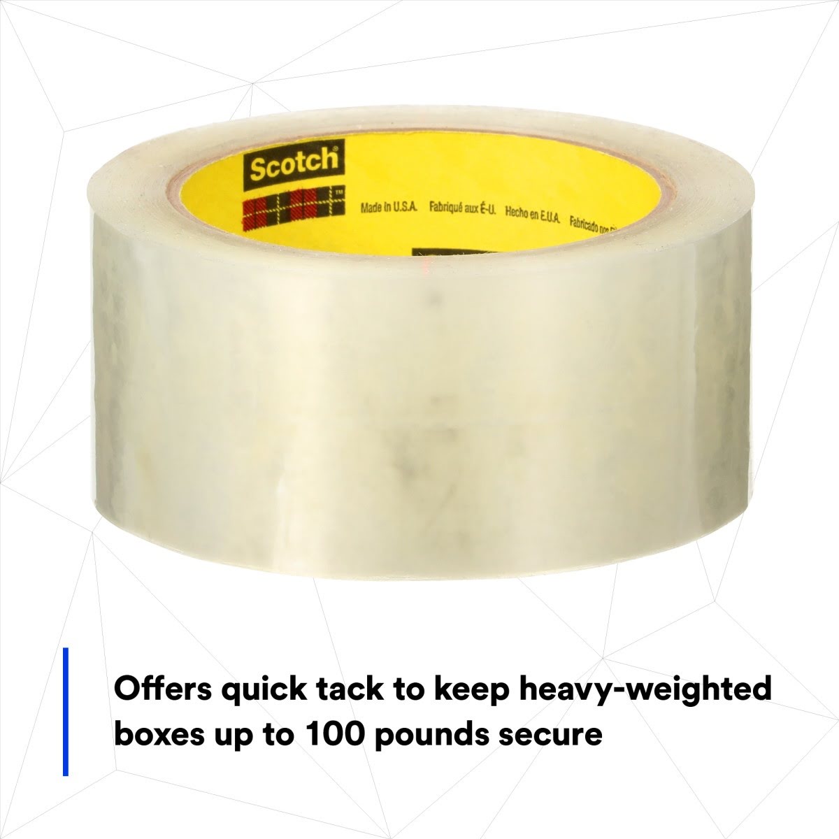 3M 375+ Scotch High Tack Box Sealing Tape, Hot Melt Adhesive, Polypropylene Film Backing, Clear, 48 mm x 50 m (7100215092) (36 Pack) - 6