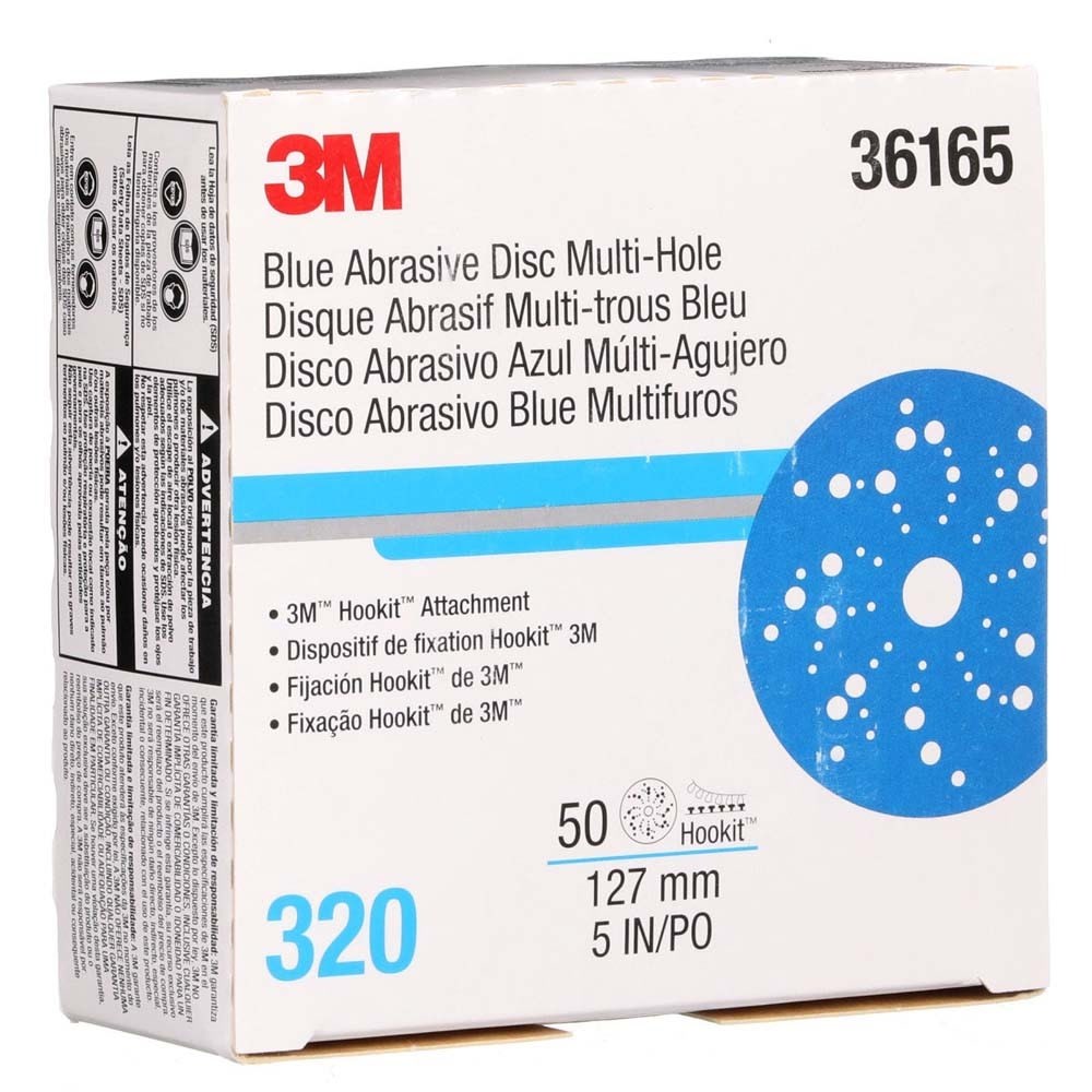 3M 36165 Hookit Blue Abrasive Disc 321U 5 in 320 Multi-hole Discs (7100215945) (50 Pack) - 7