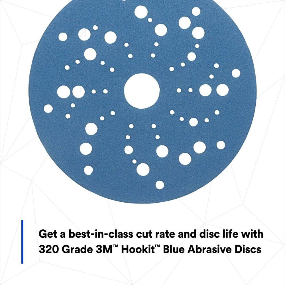 3M 7100215945 Hookit Blue Abrasive Disc 321U 36165 5 in 320 Multi-hole Discs (50 Pack) - 10