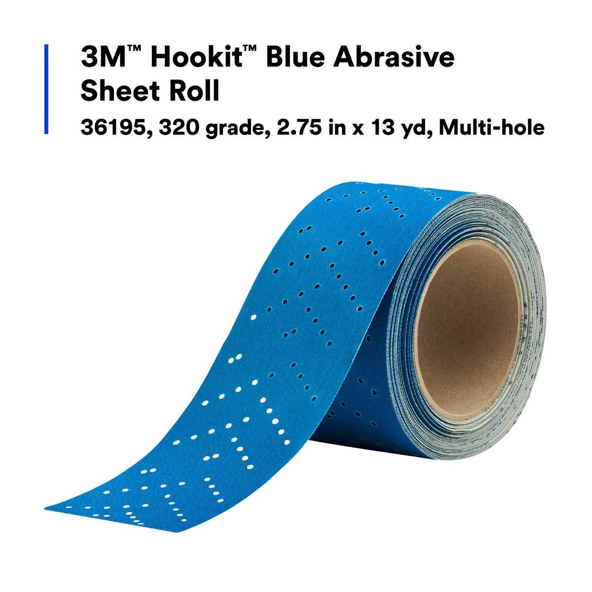 3M 321U 36195 Hookit Blue Abrasive Sheet Roll, Multi-Hole, 320 Grit, 2-3/4 in x 13 yd, Automotive Sanding (7100219220) (4 Pack) - 2