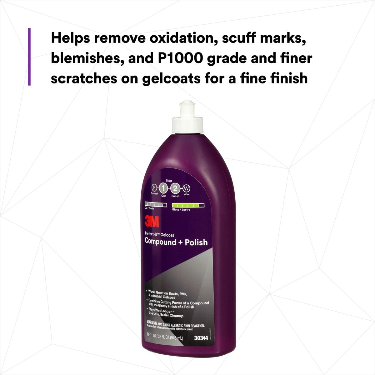 3M Perfect-It Gelcoat Compound + Polish, 1 qt (32 fl oz/946 mL) Bottle (30344) (7100223149) (6 Pack) - 3