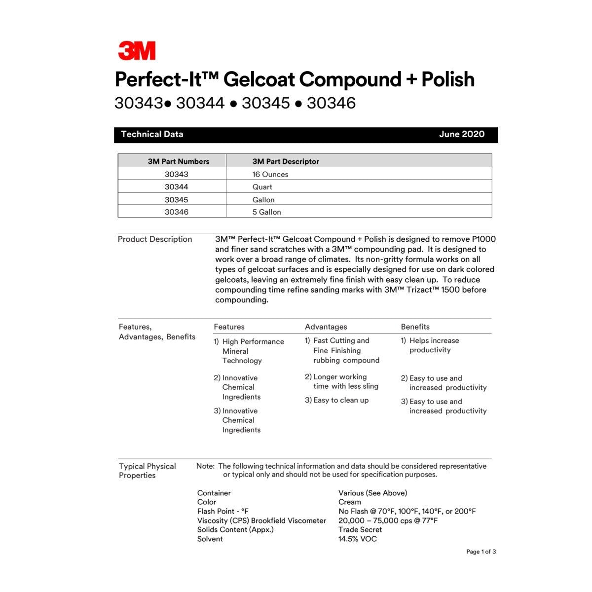 3M Perfect-It Gelcoat Compound + Polish, 1 qt (32 fl oz/946 mL) Bottle (30344) (7100223149) (6 Pack) - 9