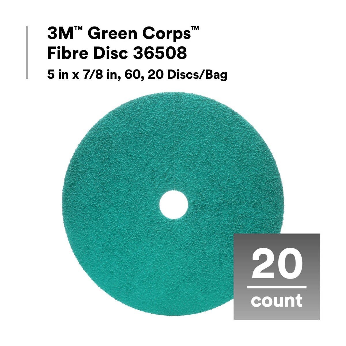 3M 36508 Green Corps Fibre Disc, 5 in x 7/8 in, 60 (7100226322) (100 Pack) - 2