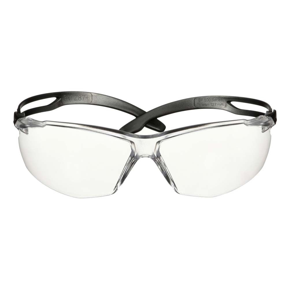 3M SF501AF-BLK Safety Glasses, 500 Series, Impact Rated ANSI Z87, Adjustable Ratchet Temples, Sporty Protective Eyewear, Anti-Fog Anti-Scratch Clear Lens, Black Frame (7100228736) (20 Pack)