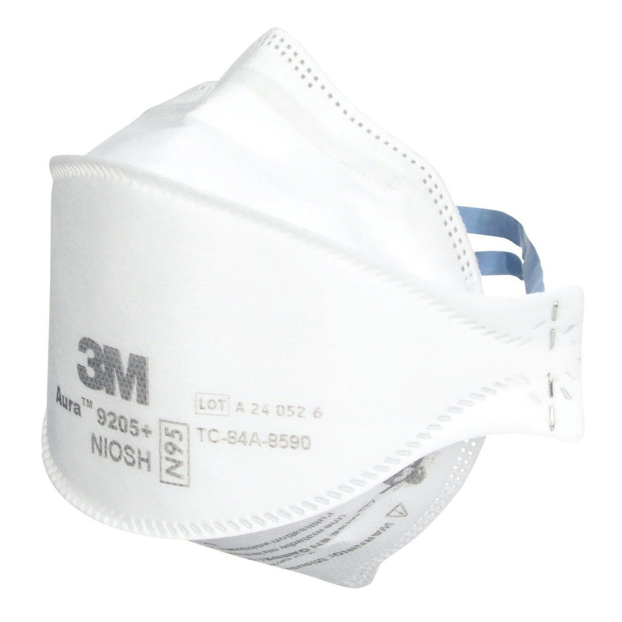 3M 9205+ BULK Aura N95 Particulate Respirator, Flat Fold 3-Panel, Standard Size, White, Individually Wrapped (7100232940) (440 Pack) - 3