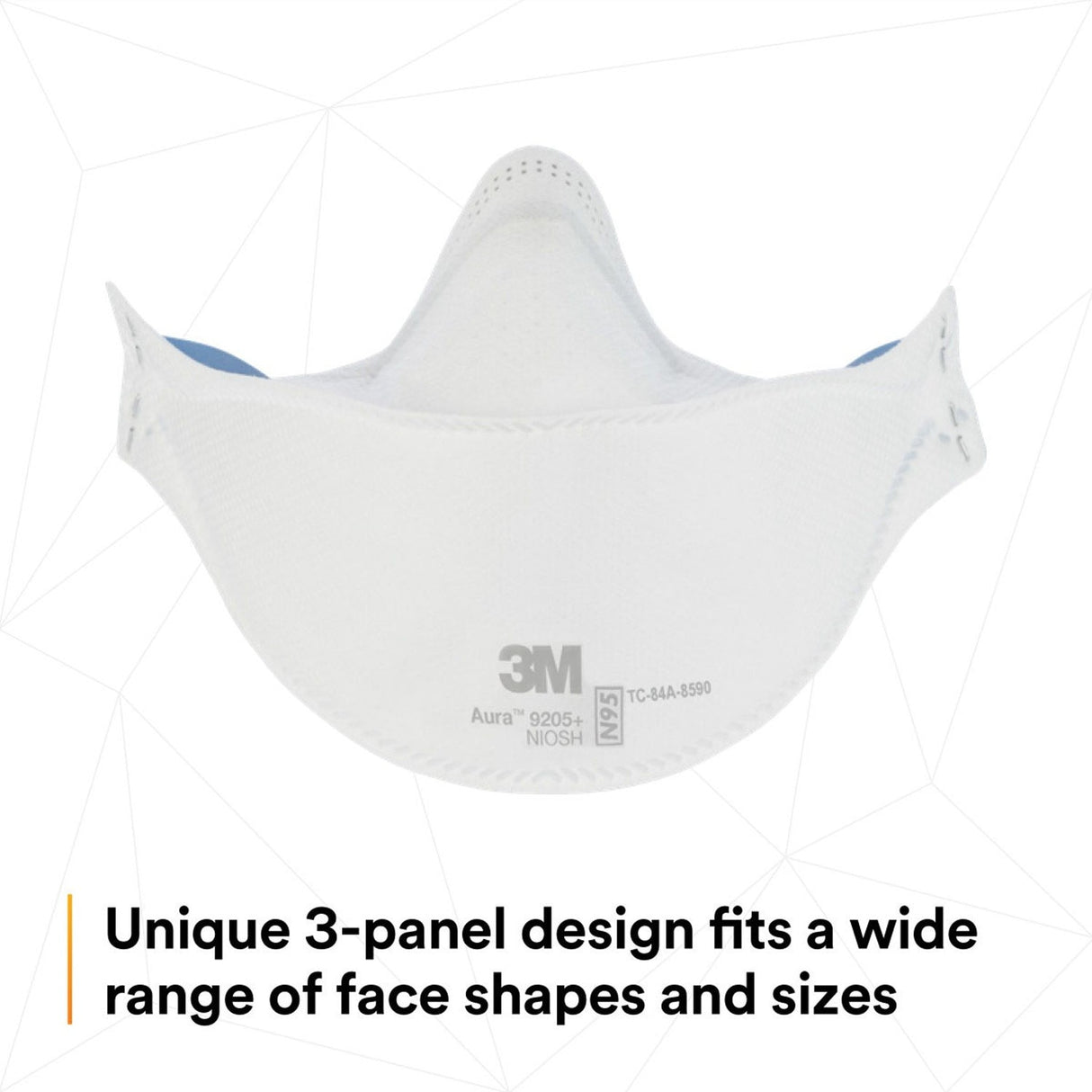 3M 9205+ BULK Aura N95 Particulate Respirator, Flat Fold 3-Panel, Standard Size, White, Individually Wrapped (7100232940) (440 Pack) - 7