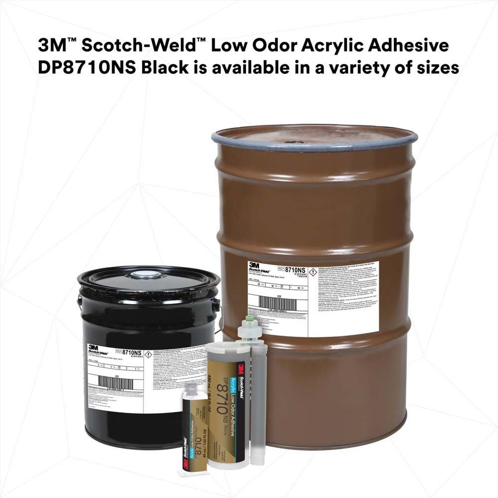 3M 8710NS DP8710NS Scotch-Weld Low Odor Acrylic Adhesive DP, Black, Non-Sag Structural Two-Part with 10 Minute Open Time Duo-Pak (45 mL) (7100233349) (12 Pack) - 8