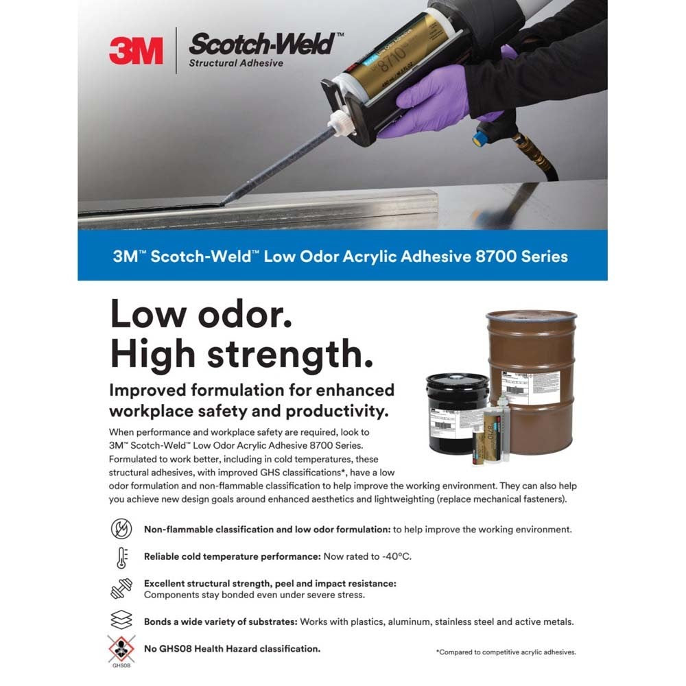 3M 8710NS DP8710NS Scotch-Weld Low Odor Acrylic Adhesive DP, Black, Non-Sag Structural Two-Part with 10 Minute Open Time Duo-Pak (45 mL) (7100233349) - 9