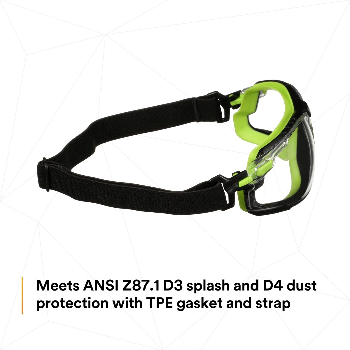 3M S1201SGAF-TSKT Solus 1000 Series Safety Glasses, Green/Black, Scotchgard Anti-Fog Coating, Clear Lens, TPE Gasket and Strap (7100234544) (20 Pack) - 8