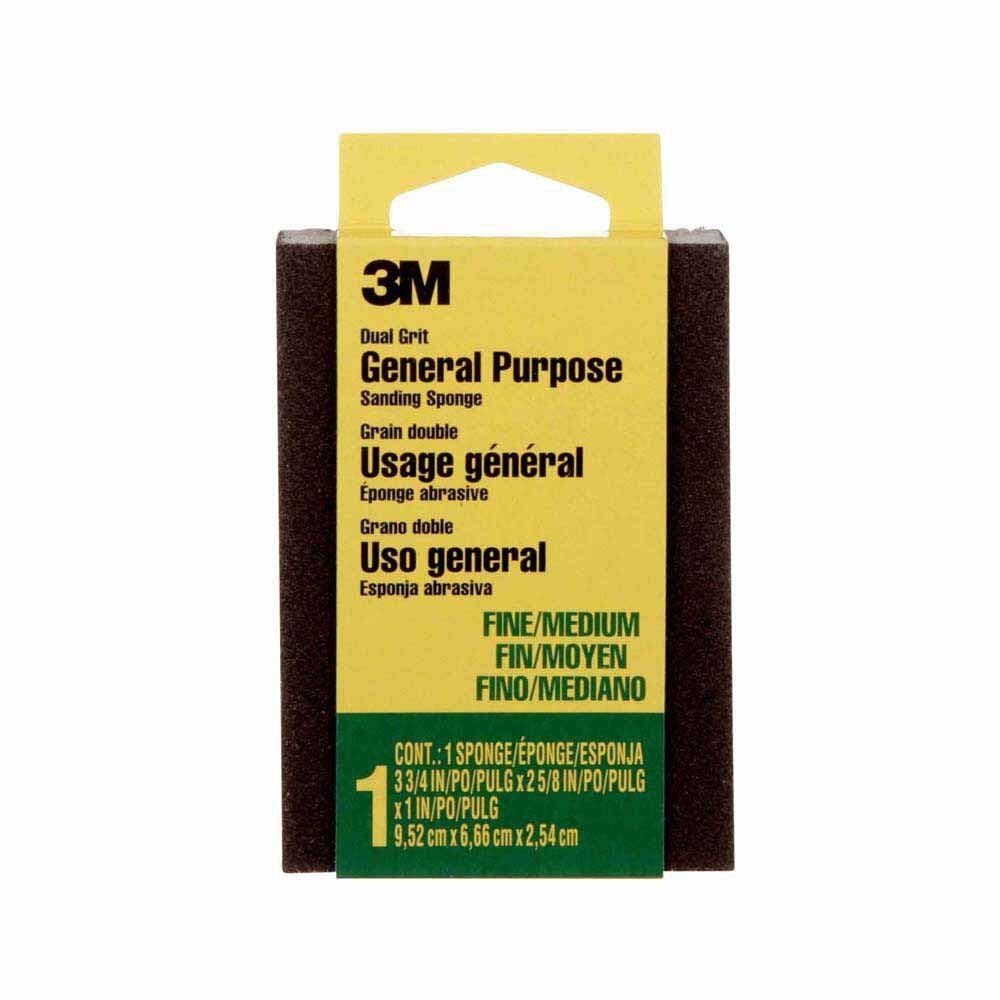 3M 7100237078 Sanding Sponge 908-ESF Dual Grit Block, 3-3/4 in x 2-5/8 in x 1 in, Fine/Medium