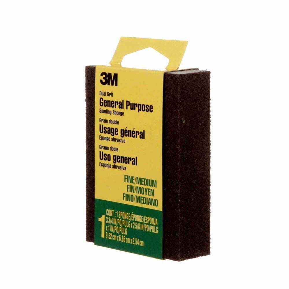3M 7100237078 Sanding Sponge 908-ESF Dual Grit Block, 3-3/4 in x 2-5/8 in x 1 in, Fine/Medium - 2