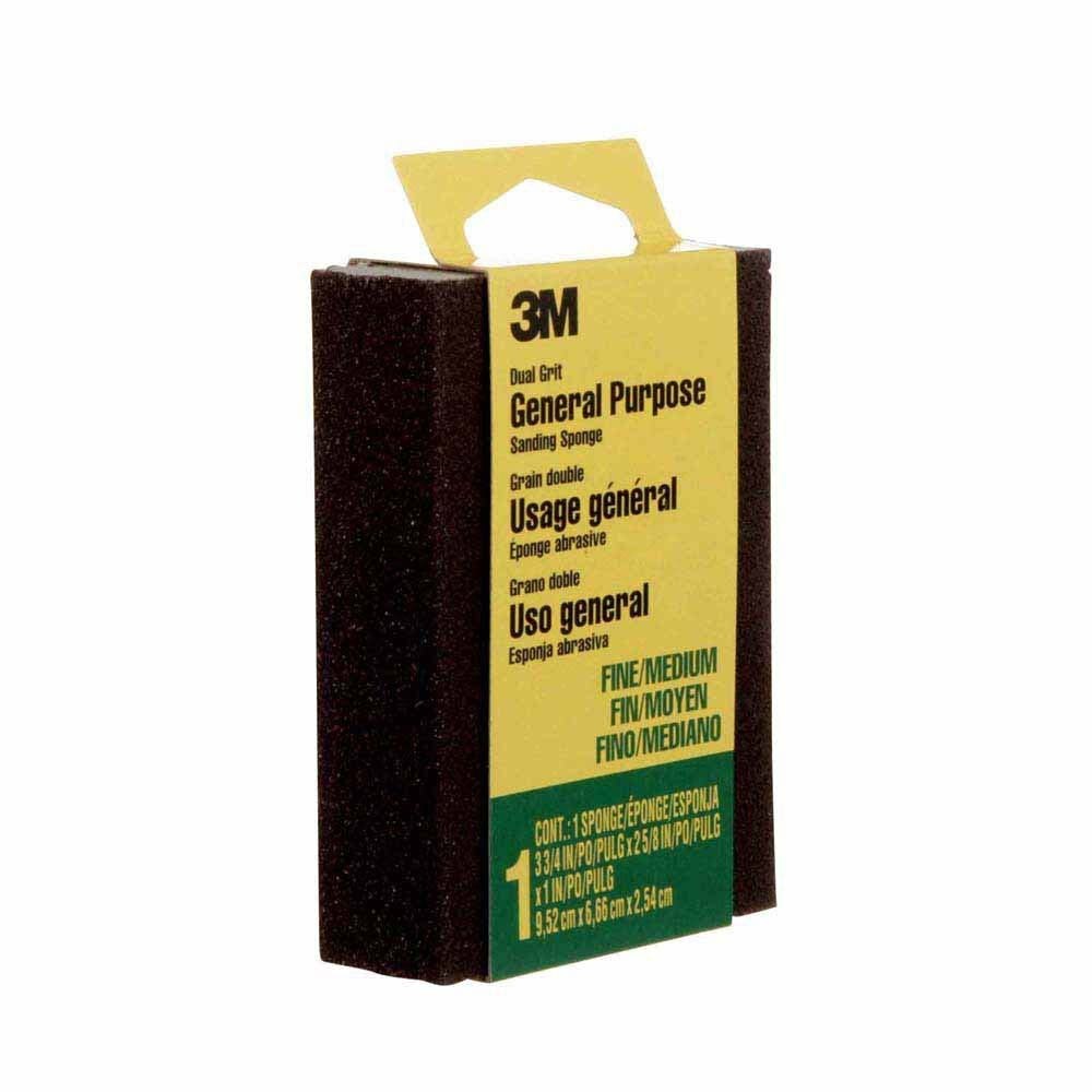 3M 7100237078 Sanding Sponge 908-ESF Dual Grit Block, 3-3/4 in x 2-5/8 in x 1 in, Fine/Medium - 3