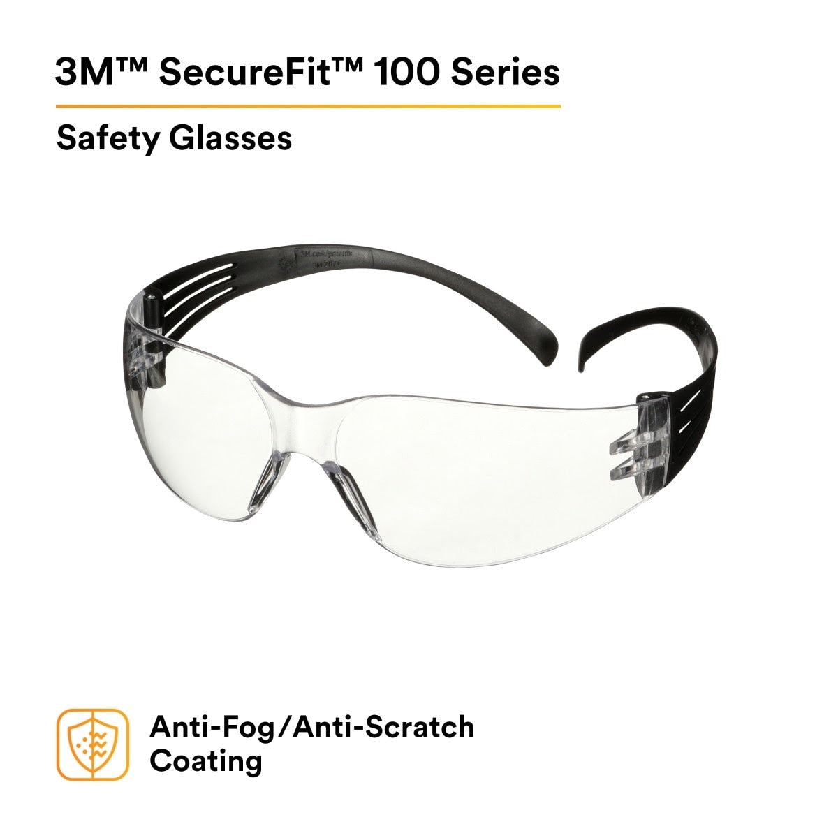 3M SF101AF-BLK SecureFit 100 Series, Black Temples, Clear Anti-Fog/Anti-Scratch Lens (7100238175) (100 Pack) - 6