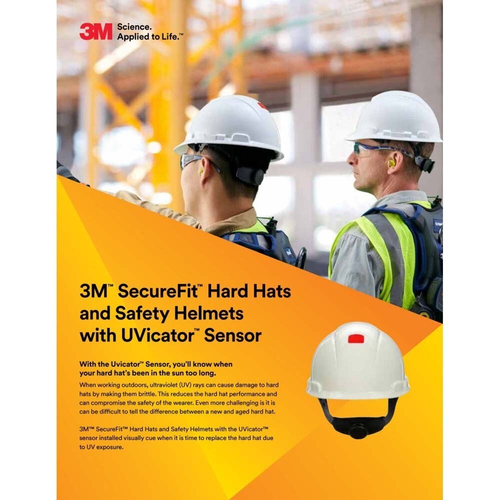 3M 7100239992 SecureFit H-806SFR-UV Full Brim Hard Hat, Orange, Non-Vented with Uvicator and 4-Point Ratchet Suspension - 8