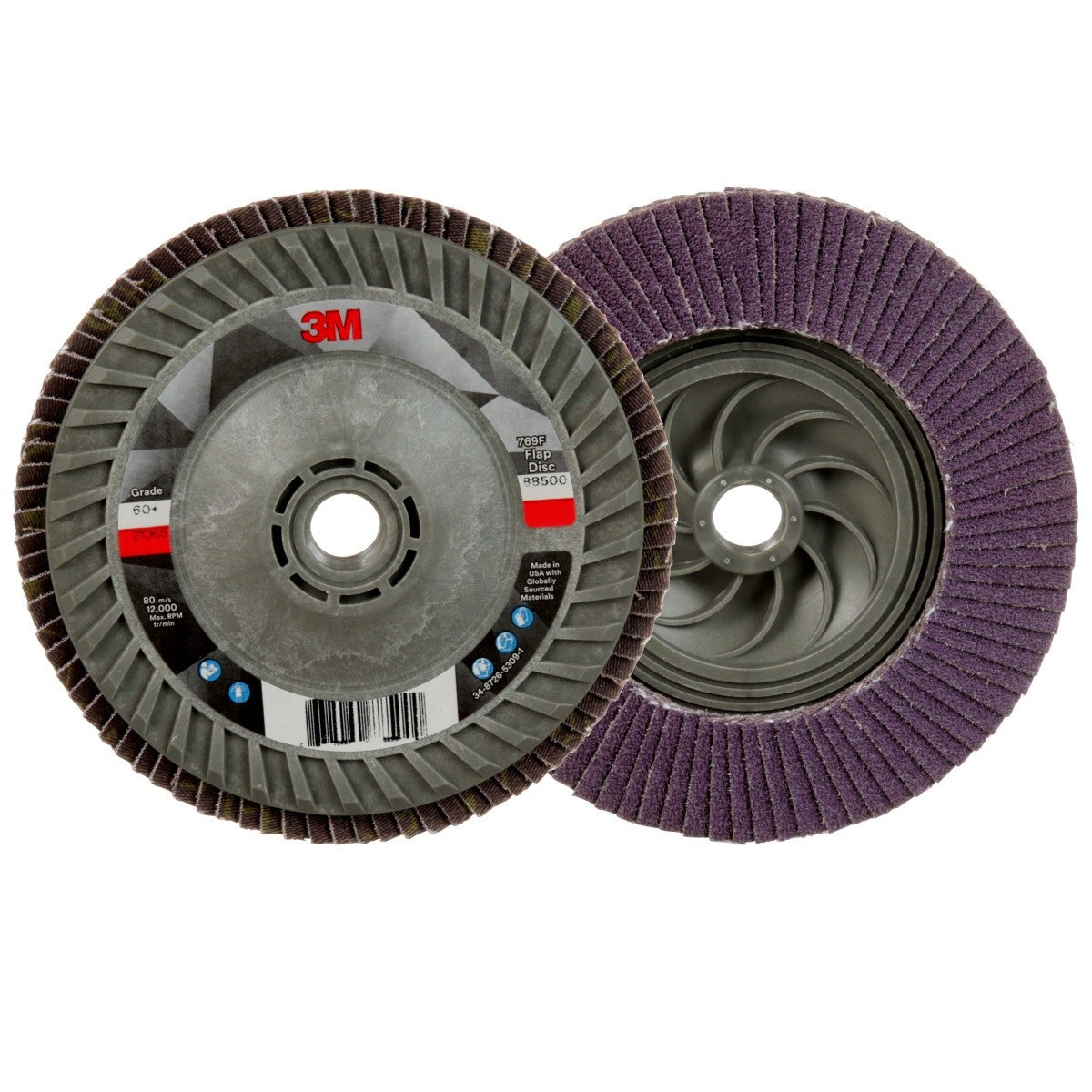 3M Flap Disc 769F Type 29 Quick Change, 60+, Purple, 5 in x 5/8 in-11 Threaded Ceramic Precision-Shaped Grain Grinding and Finishing Disc for Carbon Steel and Stainless Steel (7100242991) (10 Pack) - 2