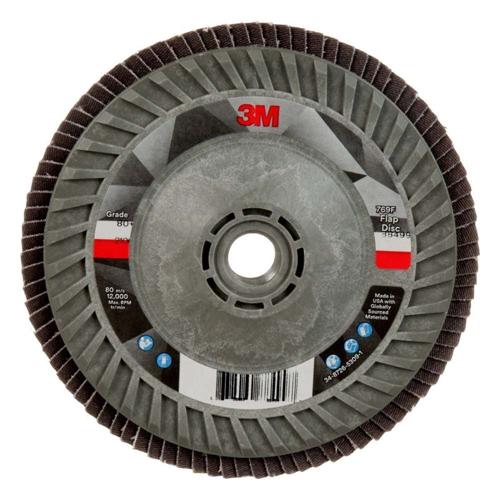 3M 769F Flap Disc , Type 29, 80+ Grit, 5 in x 5/8-11 Thread, Precision-Shaped Ceramic Grain for Grinding and Finishing on Carbon and Stainless Steel (7100242992) (10 Pack)