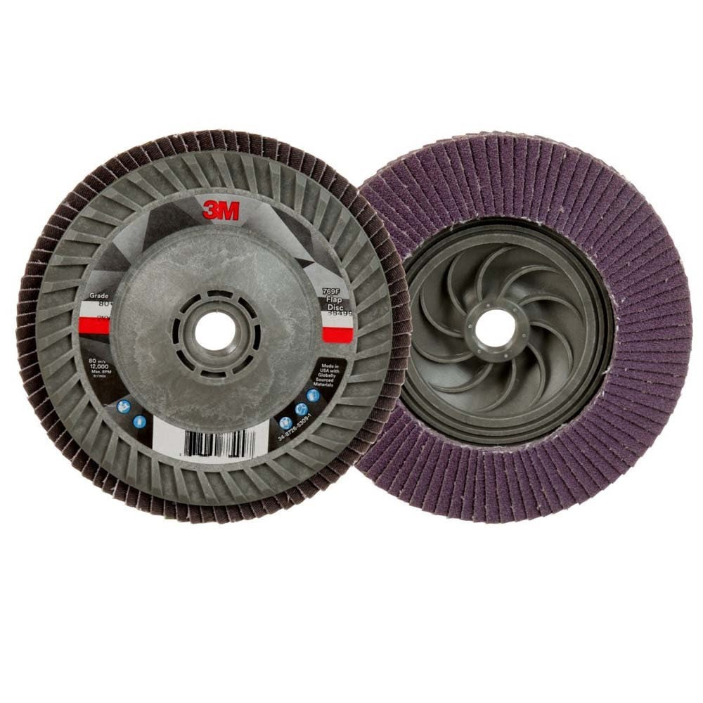 3M 769F Flap Disc , Type 29, 80+ Grit, 5 in x 5/8-11 Thread, Precision-Shaped Ceramic Grain for Grinding and Finishing on Carbon and Stainless Steel (7100242992) - 2