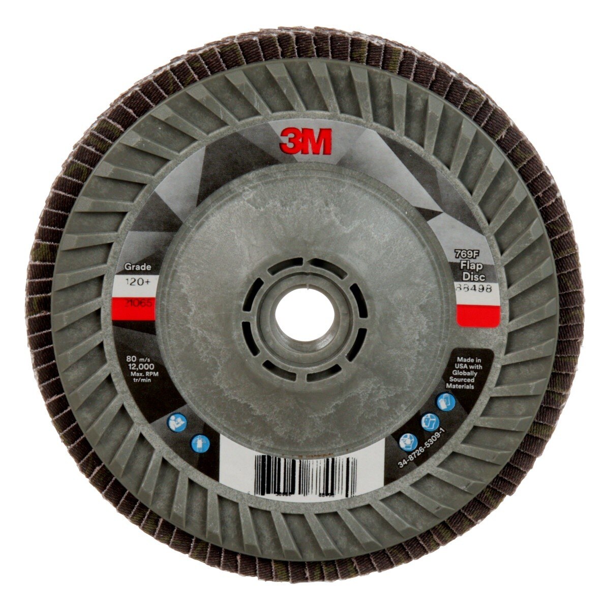 3M 769F Flap Disc, T29 Quick Change, Precision Shaped Ceramic 120 Plus Purple, 5 in x 5/8 in-11 (7100243778) (250Pack)