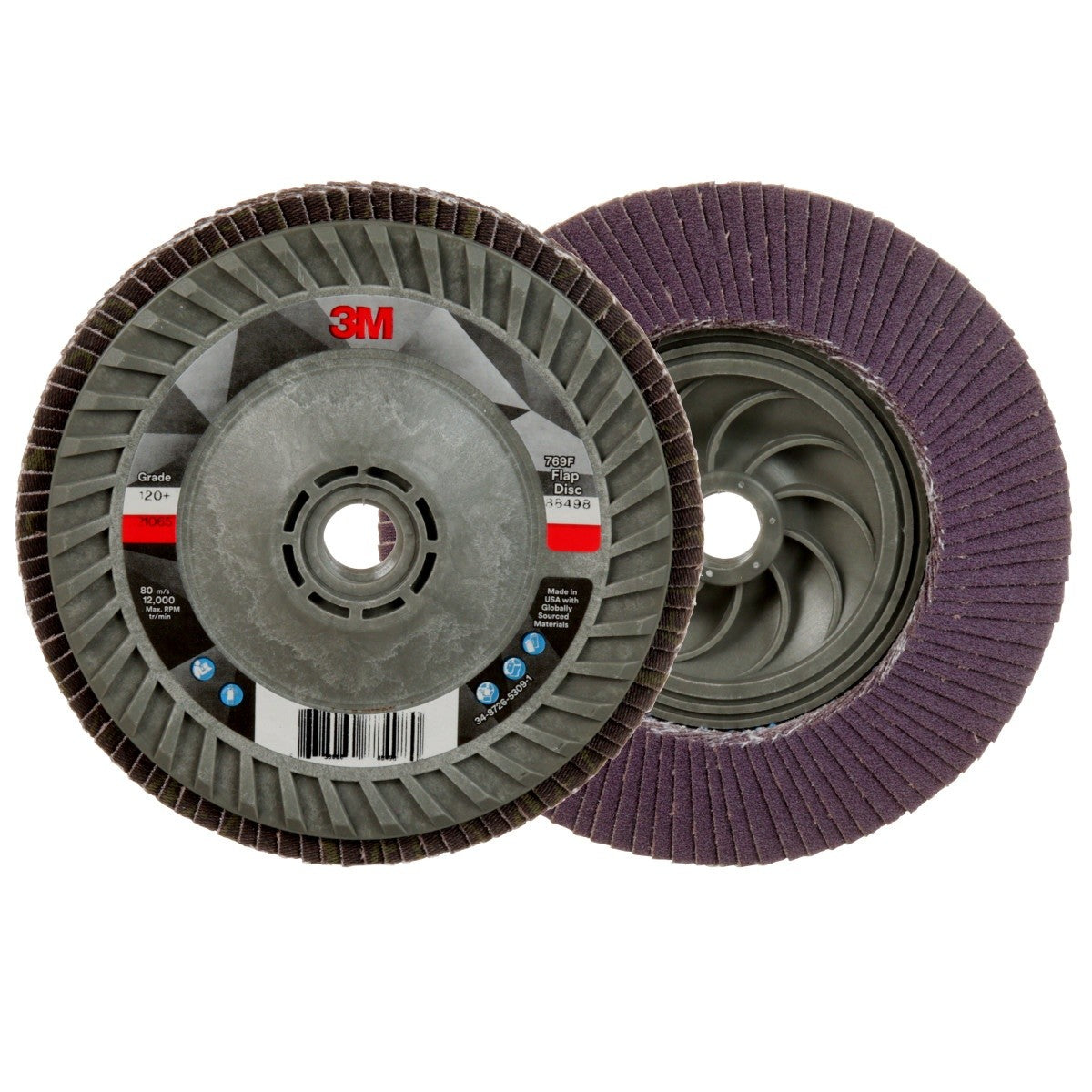 3M 769F Flap Disc, T29 Quick Change, Precision Shaped Ceramic 120 Plus Purple, 5 in x 5/8 in-11 (7100243778) (250Pack) - 2