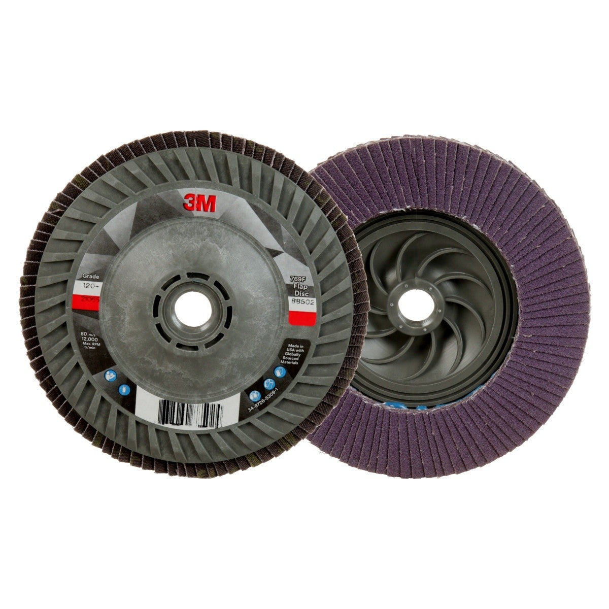3M 769F Flap Disc, T27 Quick Change, Threaded 5 in x 5/8 in-11, Precision Shaped Ceramic, 120+, Purple (7100243781) (10 Pack) - 2