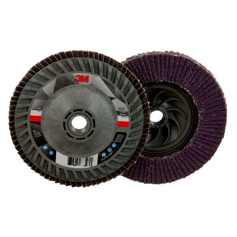 3M 7100243883 Flap Disc 769F Type 27 Quick Change 40+ Ceramic Precision-Shaped Grain for Grinding and Finishing on Carbon and Stainless Steel (5 in x 5/8-11) - 2