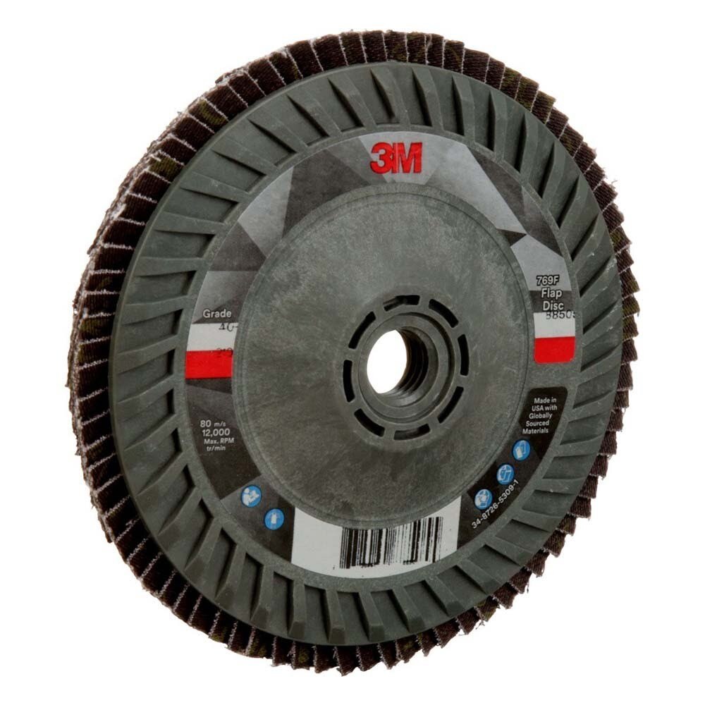 3M 7100243883 Flap Disc 769F Type 27 Quick Change 40+ Ceramic Precision-Shaped Grain for Grinding and Finishing on Carbon and Stainless Steel (5 in x 5/8-11) - 4