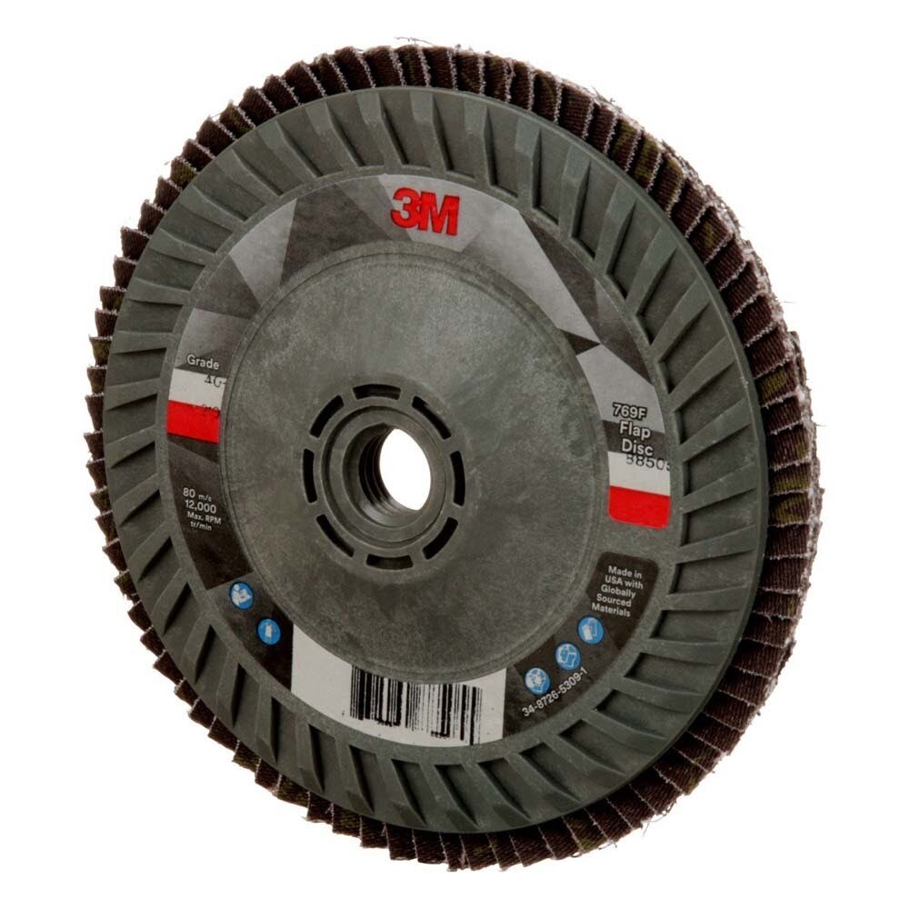 3M 7100243883 Flap Disc 769F Type 27 Quick Change 40+ Ceramic Precision-Shaped Grain for Grinding and Finishing on Carbon and Stainless Steel (5 in x 5/8-11) - 5
