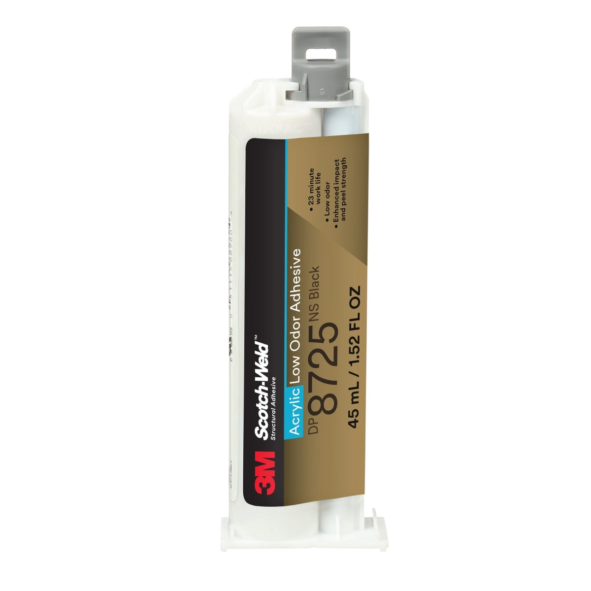 3M Scotch-Weld Low Odor Acrylic Adhesive, Non Sag Two Part Structural, Non Flammable, Black, 45 mL Duo Pak (DP8725NS) (7100244858) (12 Pack)