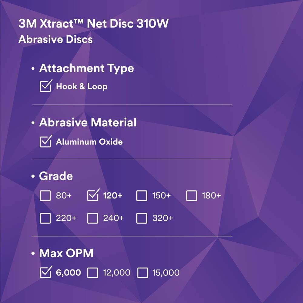 3M 7100252819 Xtract Net Disc 310W 120+ 8 in Die 800L Hook and Loop Sanding Discs Virtually Dust-Free for Metal, Wood, Composites, Stock Removal and Fine Finishing (50 Pack) - 9