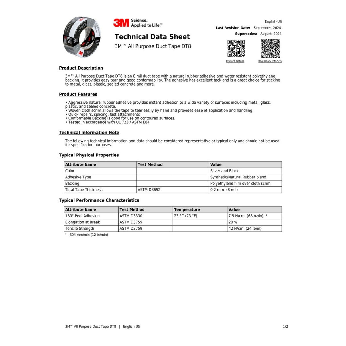 3M DT8 All Purpose Duct Tape, Silver, 1-7/8 in x 60 yd, 8 mil (7100253423) (24 Pack) - 5