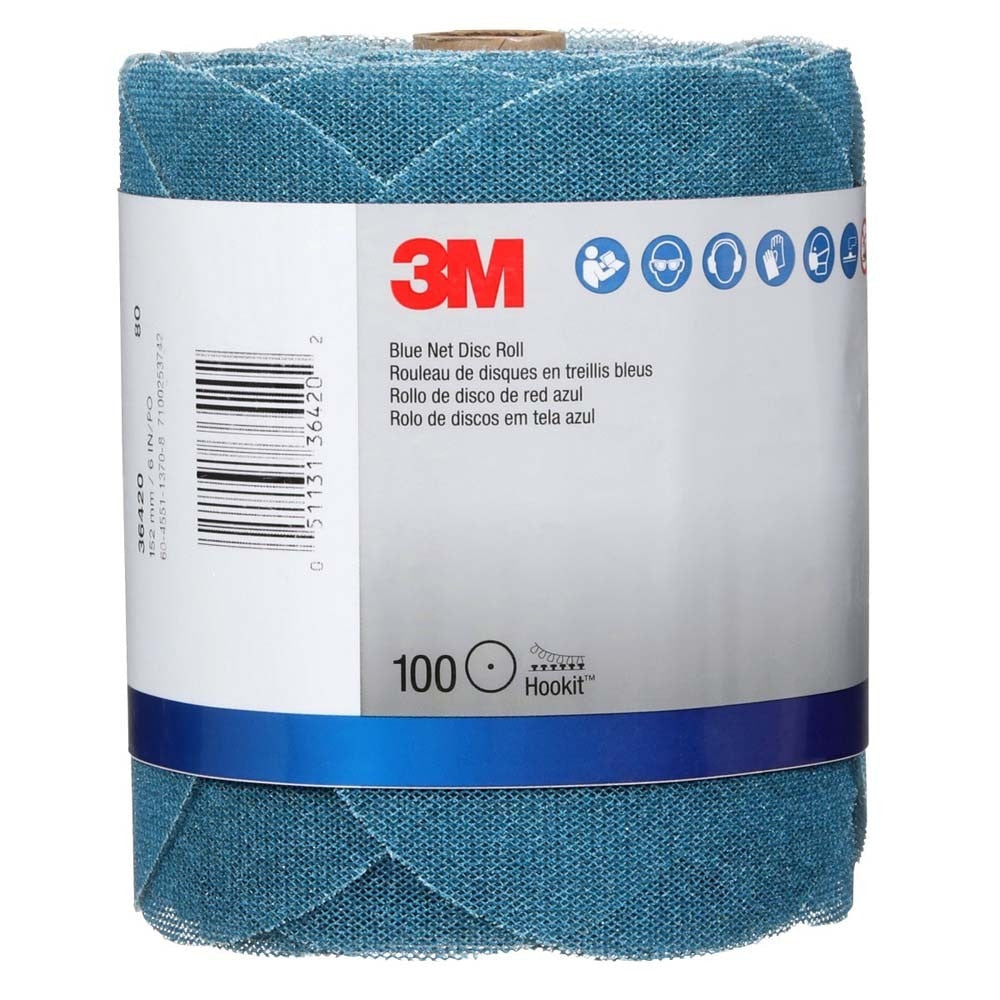 3M 36420 Blue Net Disc Roll , 6 in, 80+ Grade, Best in Class, Virtually Dust-Free, Abrasive Sheet Roll (7100253742) (8 Pack) - 7