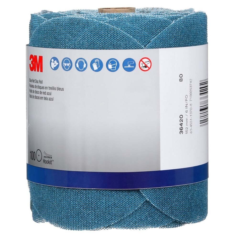3M 7100253742 Blue Net Disc Roll 36420, 6 in, 80+ Grade, Best in Class, Virtually Dust-Free, Abrasive Sheet Roll - 8