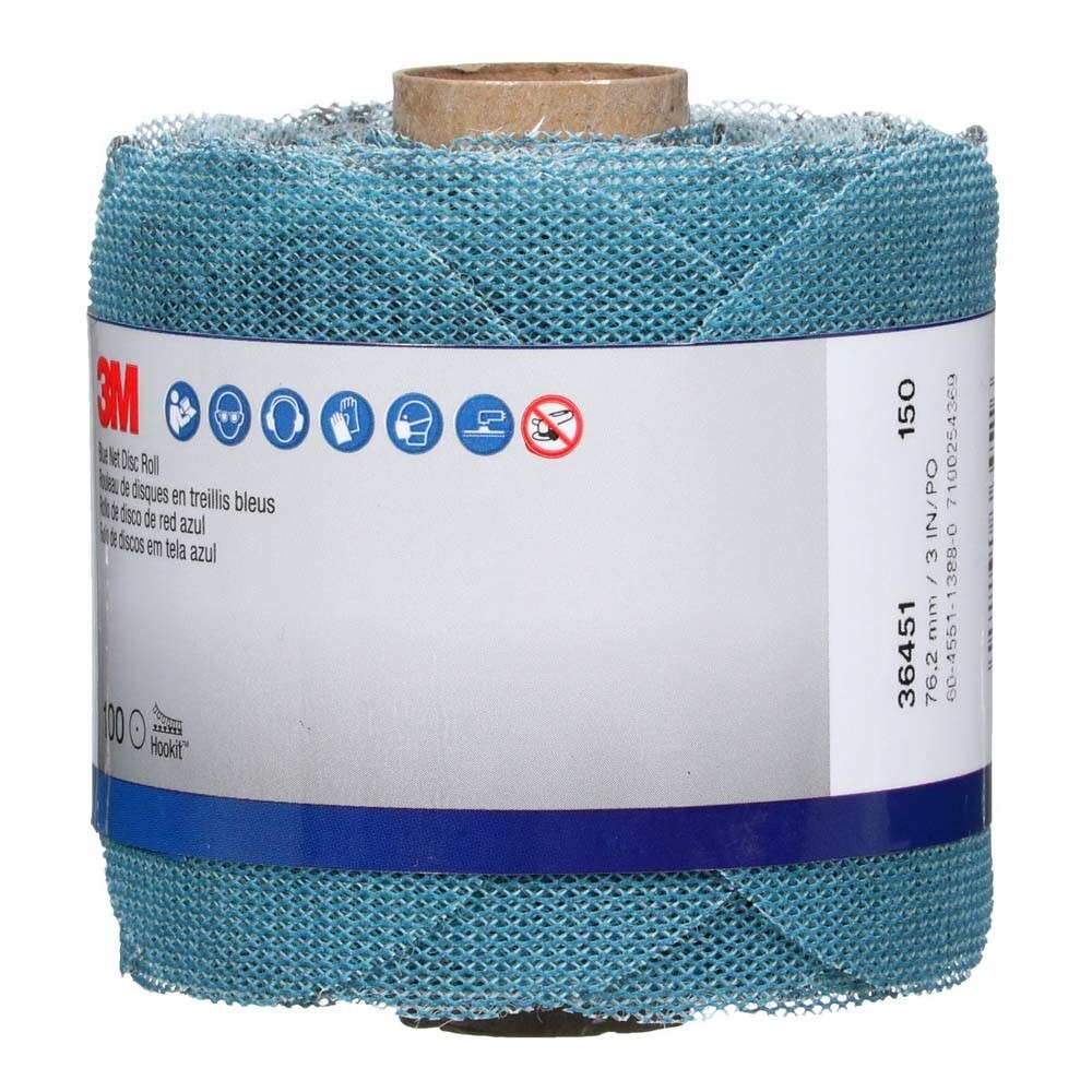 3M 36451 Blue Net Disc Roll , 3 in, 150+ Grade, Best in Class, Virtually Dust-Free, Abrasive Sheet Roll (7100254369) (8 Pack) - 3