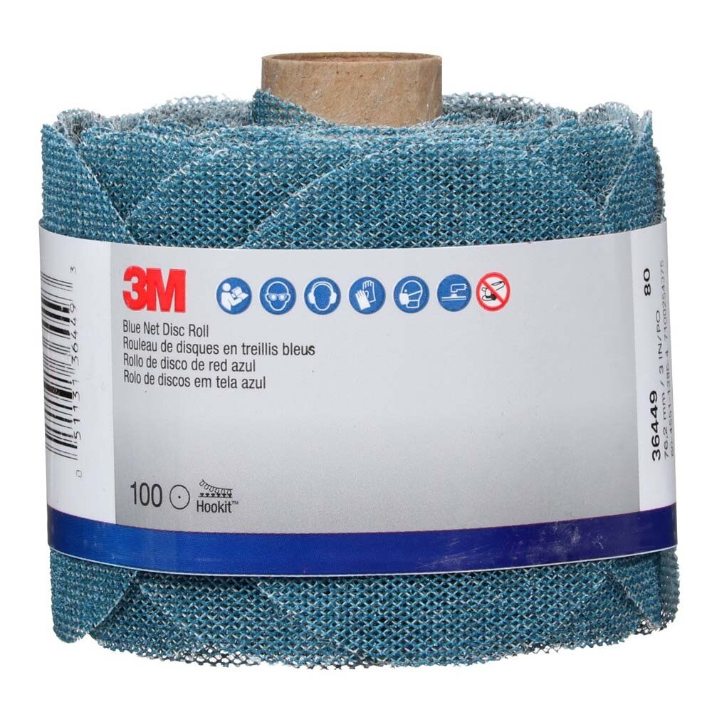 3M 7100254375 Blue Net Disc Roll 36449, 3 in, 80+ Grade, Best in Class, Virtually Dust-Free, Abrasive Sheet Roll - 5