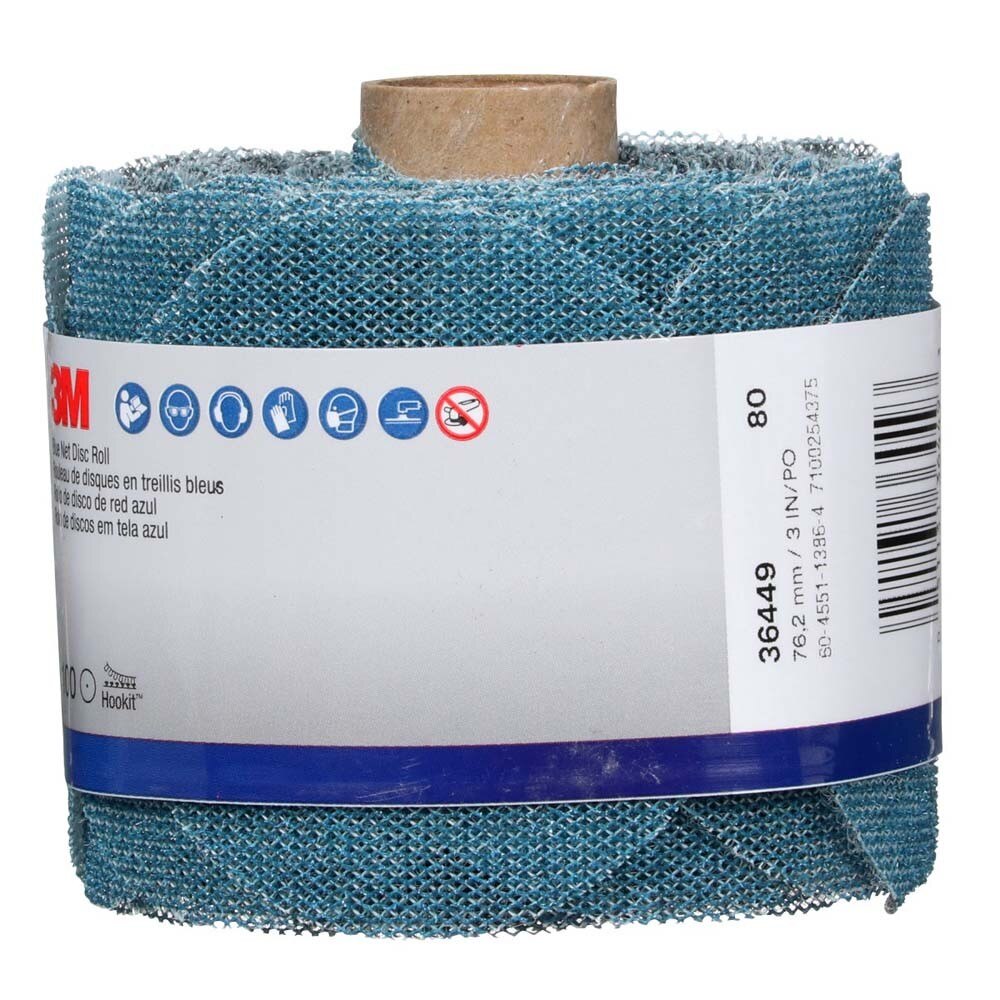 3M 36449 Blue Net Disc Roll , 3 in, 80+ Grade, Best in Class, Virtually Dust-Free, Abrasive Sheet Roll (7100254375) (8 Pack) - 7