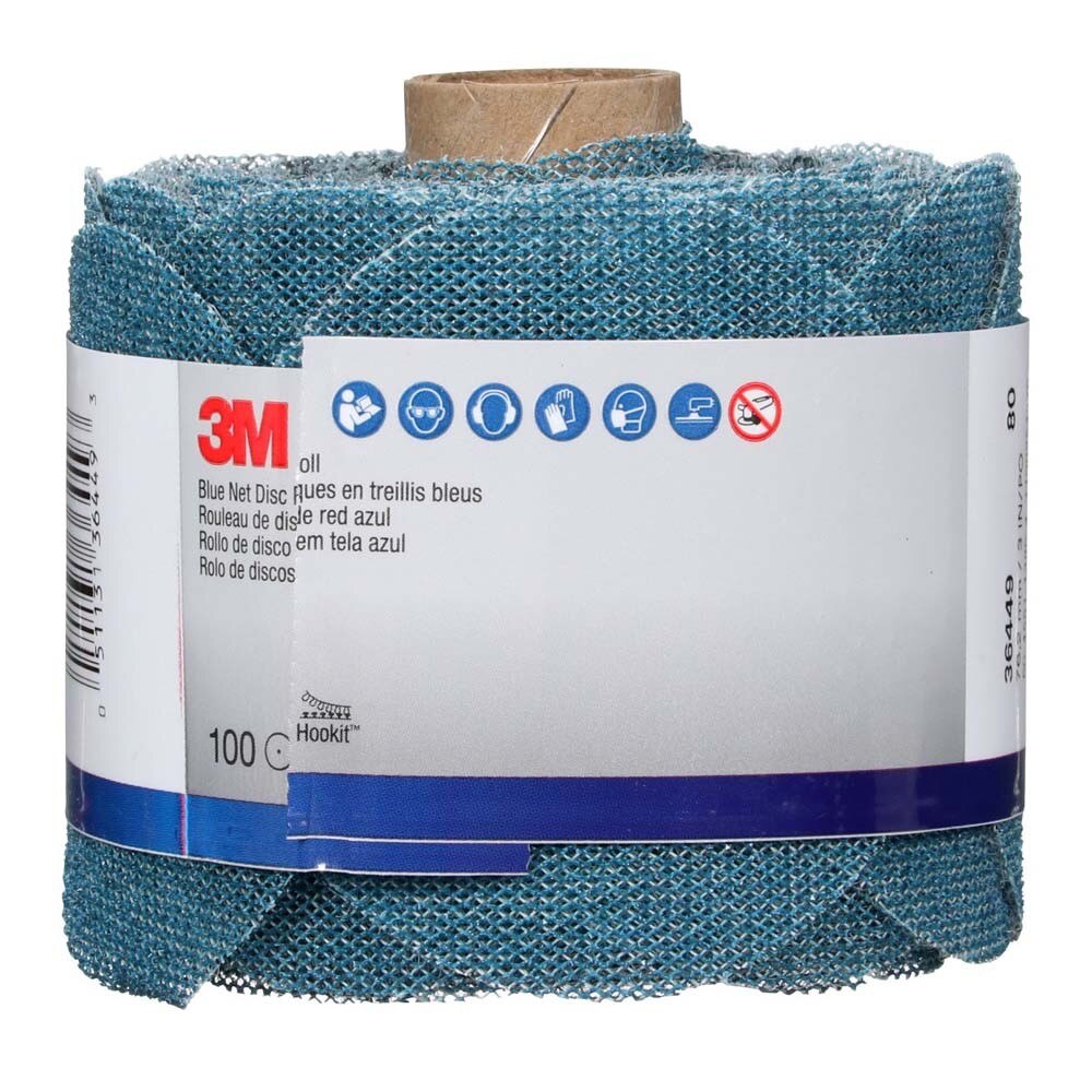 3M 36449 Blue Net Disc Roll , 3 in, 80+ Grade, Best in Class, Virtually Dust-Free, Abrasive Sheet Roll (7100254375) (8 Pack) - 8