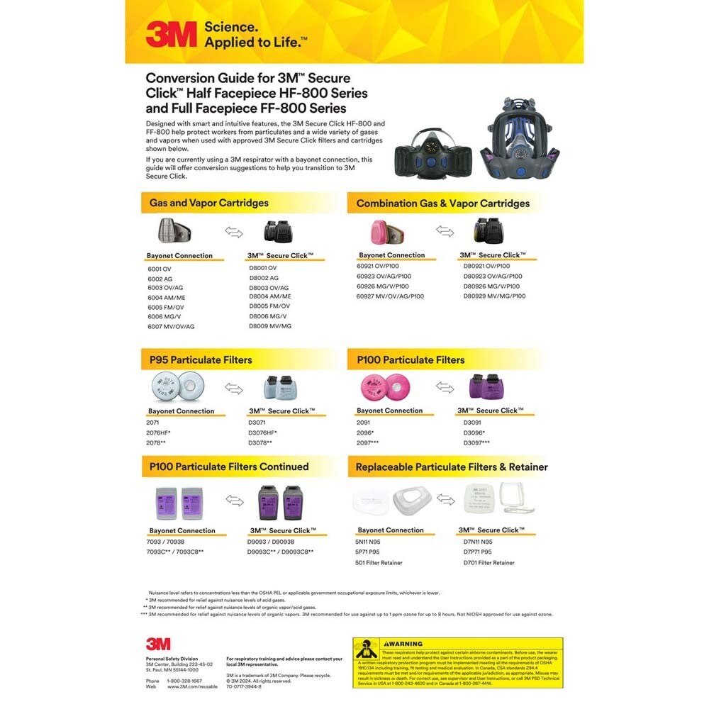 3M 7100261326 Secure Click Full Facepiece Reusable Respirator FF-802, Medium - 10