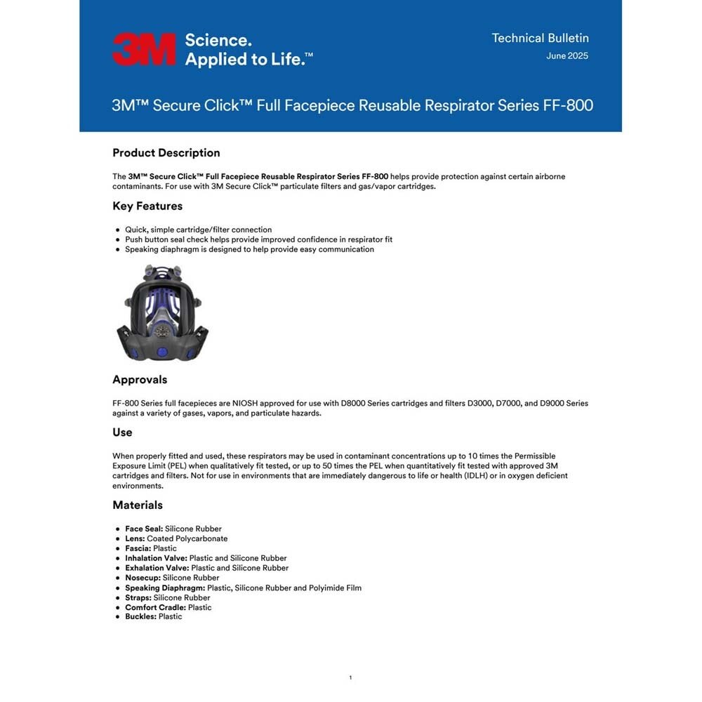 3M 7100261327 Secure Click Full Facepiece Reusable Respirator FF-801, Small - 8