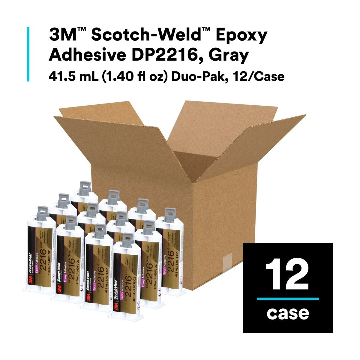 3M 2216 DP2216 Scotch-Weld Epoxy Adhesive DP, Gray, 41.5 mL Duo-Pak (7100262036) (12 Pack) - 7
