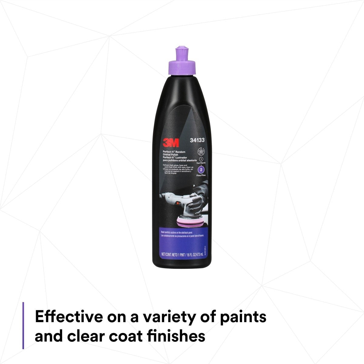 3M 34133 Random Orbital Polish, Purple, 1 Pint (16 fl oz/473 mL), Fast Cutting Polisher for Automotive Buffing and Polishing, High Gloss Finish (7100270085) (6 Pack) - 7