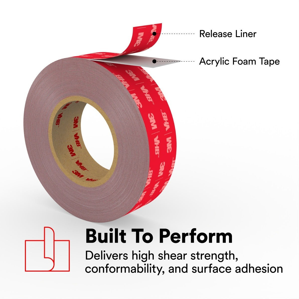 3M RP+040GF VHB Tape, Gray, 1 in x 36 yd, 16 mil, Film Liner (7100273152) (9 Pack) - 4