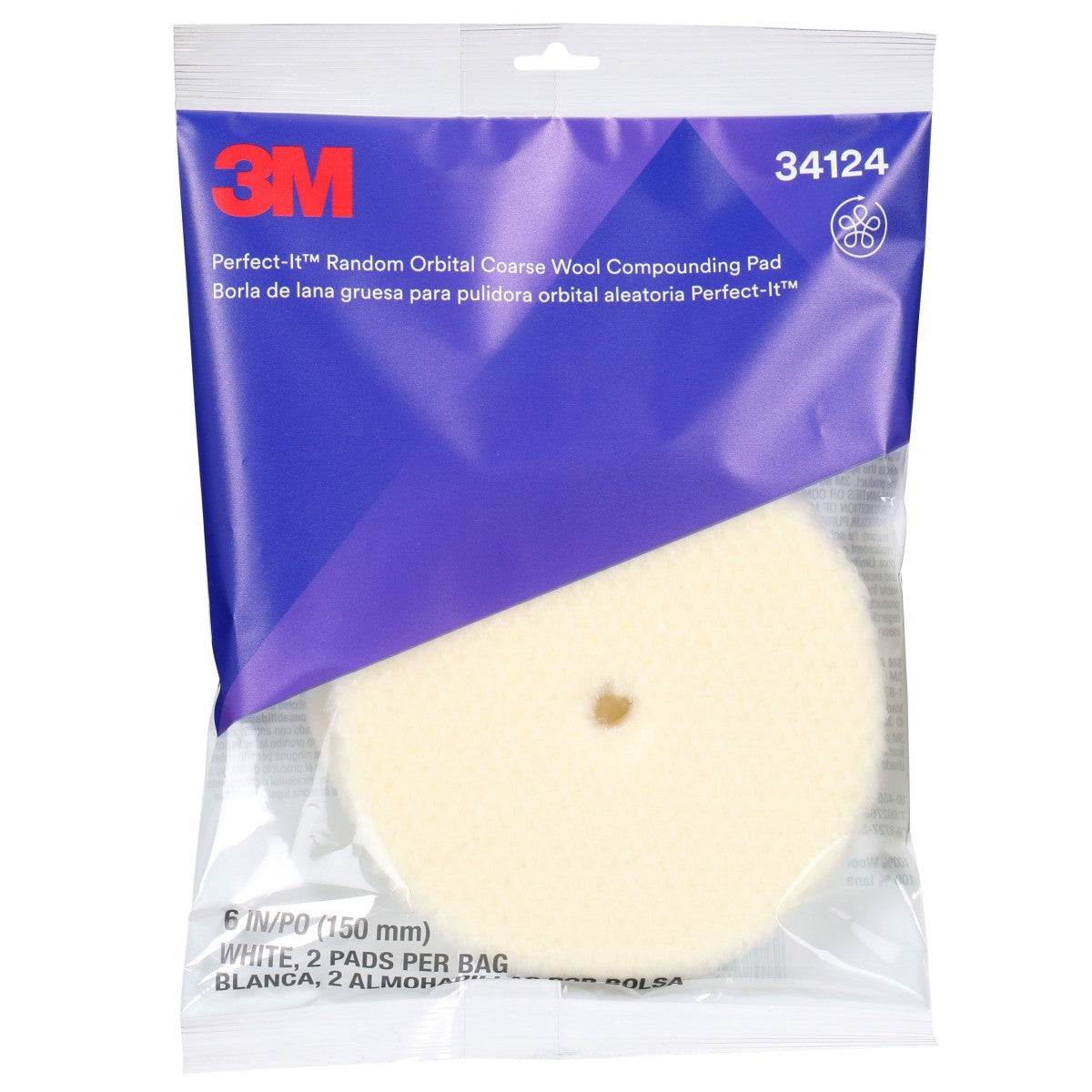 3M 34124 Hookit Random Orbital Coarse Wool Compounding Pad, White, 6 in x 150 mm (7100276846) (12 Pack) - 5