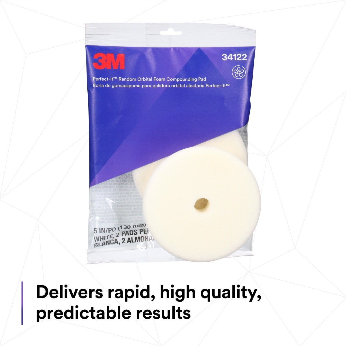 3M 34122 Hookit Random Orbital Foam Compounding Pad, Coarse, White, 5 in 130 mm (7100276847) (12 Pack) - 5