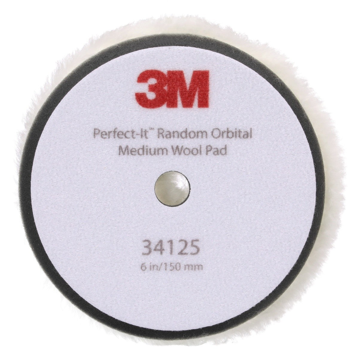 3M 34125 Hookit Random Orbital Medium Wool Compounding Pad, White, 6 in (150 mm) (7100276850) (12 Pack) - 2