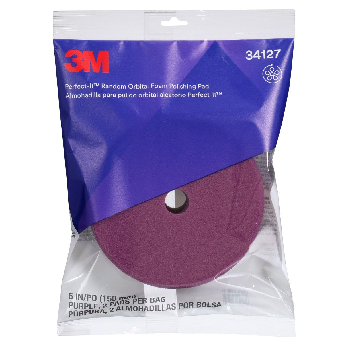 3M 34127 Hookit Random Orbital Foam Polishing Pad, Fine, Purple, 6 in 150 mm (7100276852) (12 Pack) - 6