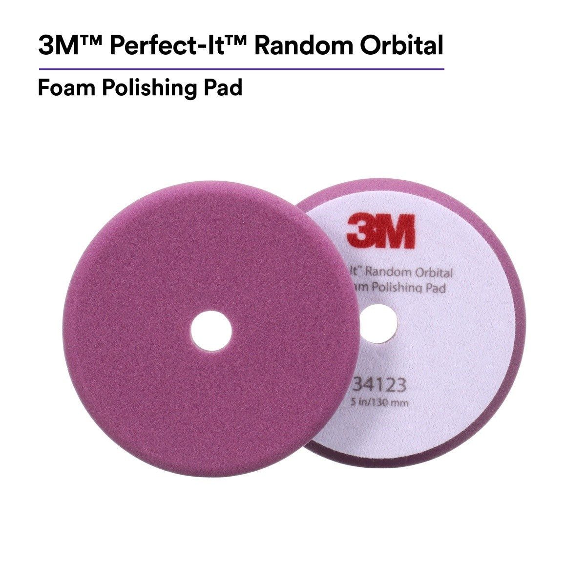 3M 34123 Hookit Random Orbital Foam Polishing Pad, Fine, Purple, 5 in 130 mm, for Automotive Compounding and Polishing (7100277203) (12 Pack) - 7