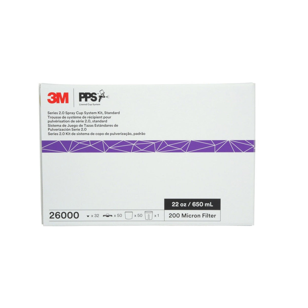 3M 26000 PPS Spray Cup System Kit Standard 22 oz 650 mL 200 Micron Filter Lids and Liners (7100284557) - 7