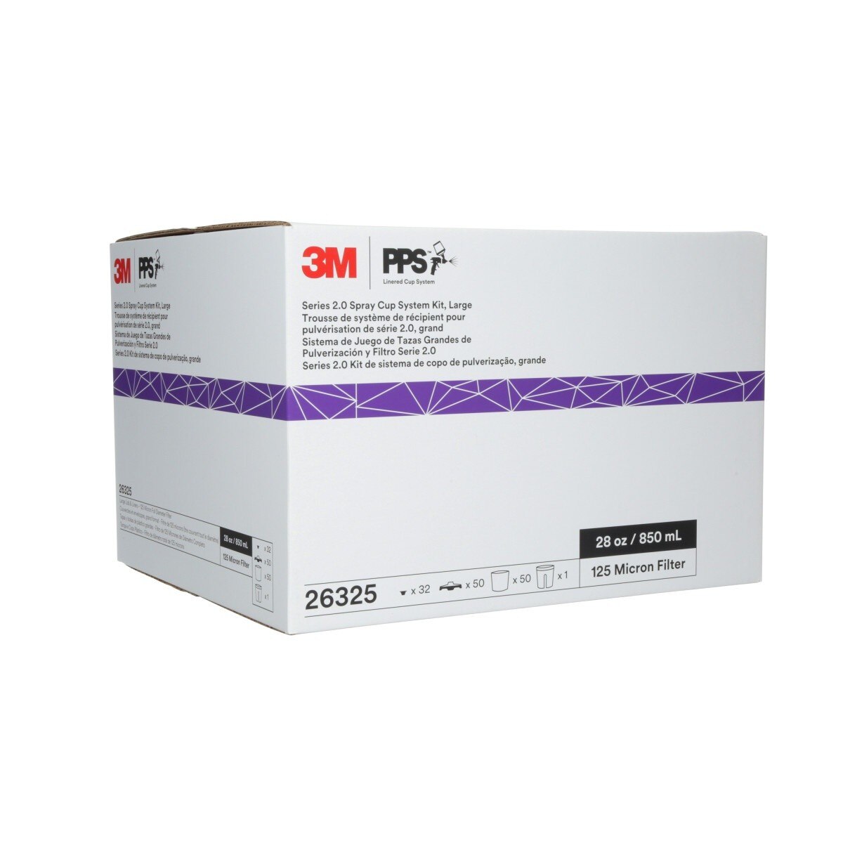 3M 26325 PPS Series 2.0 Spray Cup System Kit, Large, 28 fl oz, 125 Micron Filter, 1 Cup, 50 Lids and Liners, 32 Plugs (7100284561) - 10