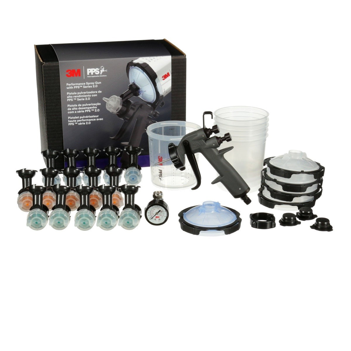 3M PPS Performance Spray Gun Starter Kit with PPS 2.0 Spray Cup System, 15 Replaceable Gravity HVLP Atomizing Heads, Air Control Valve (26778) (7100285101) (2 Pack) - 4